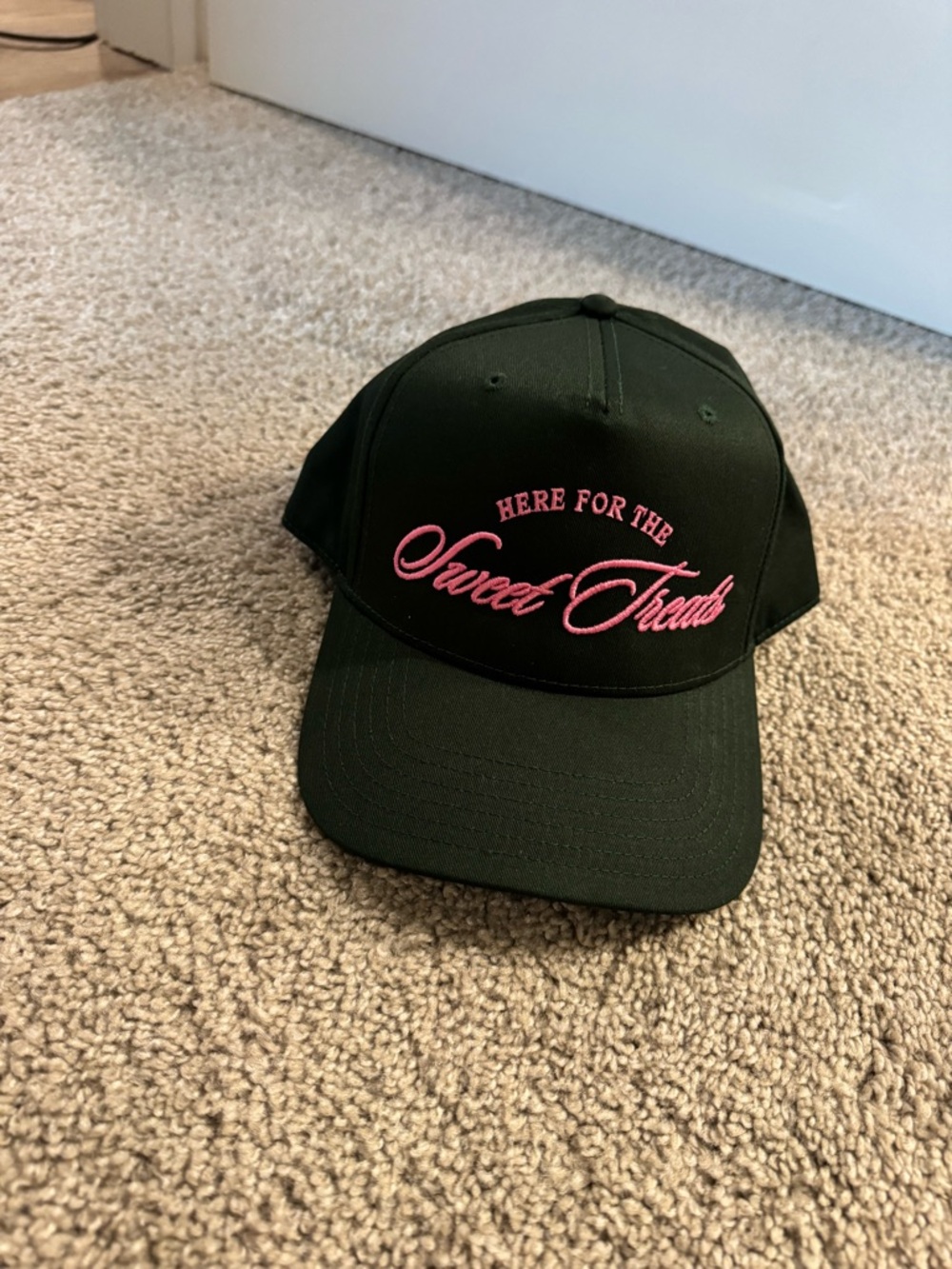 Black Cap with Pink "Here for the Sweet Treat" Embroidery